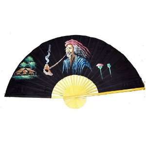 Hand Painted Fan of Man Smoking 35  Home & Kitchen