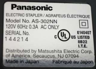 Vintage Panasonic Electric Stapler AS 302NN  