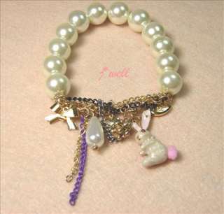 Betsey Johnson White Rabbit Pearl Stretch Bracelet for *Christmas Gift 