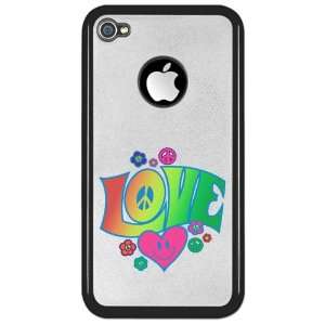  iPhone 4 or 4S Clear Case Black Love Peace Symbols Hearts 