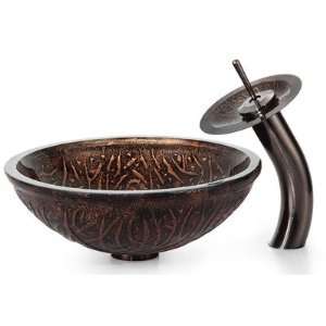   19mm ORB Copper Forest Glass Vessel Sink with PU MR, Oil Rubbed Bronze