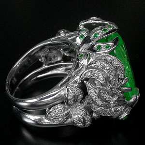 DELUXE TOP AAA RICH GREEN EMERALD,SAPPHIRE 925 SILVER RING  