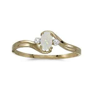    10k Yellow Gold Oval Opal And Diamond Ring (Size 11): Jewelry