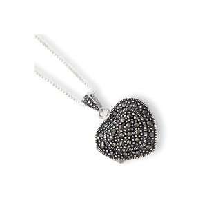  Sterling Silver Marcasite Heart Locket w/Chain Jewelry
