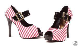Ellie Shoes 4.5 Open Toe Pamp Candy Cane Straps  