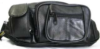 Black Leather Fanny Pack Waist Camera Cell Phone Holder  