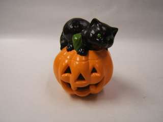Halloween 2 Ceramic Cat & Jack O Lantern Vintage  