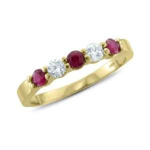  Natural Ruby Diamond Wedding Ring in 18k Yellow Gold 5 Stone Ring 