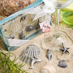 75 Beach Theme Wine Glass Marker Charm Wedding Favors Bulk Lot  