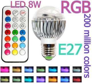 FREE SHIP E27 LED RGB 8W 200 Million Colors Bright Light Bulb w 