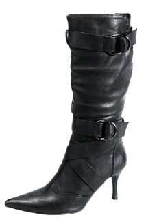 Slouchy Leather PointToe Knee High Stilleto Women Boots  