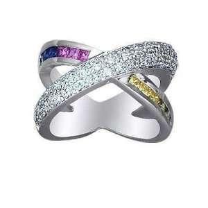   Single Inter Link Multi Color CZ Ring.Size 6 FREE GIFT BOX.: Jewelry