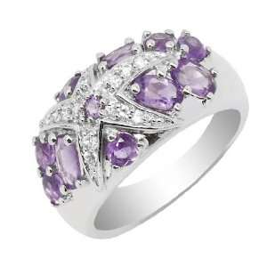  Floral Accent Purple Amethyst Ring 