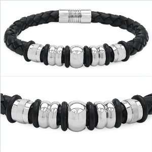  6.00 mm Braided Bolo Leather Bracelet with Stainless Steel 