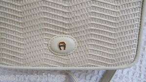 ETIENNE AIGNER WOVEN CREAM WOVEN AND LEATHER PURSE  