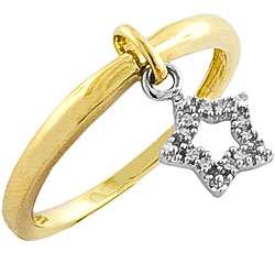 14k Two tone Gold Diamond Accent Star Dangle Ring (I J, I2 I3 