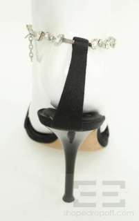   Zanotti Design Black Silk Jeweled Ankle Strap Sandal Heels Size 38.5