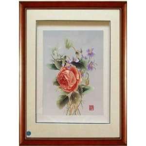 Framed Chinese Silk Embroidery: Flower 12.6x18.5  Home 