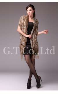   rabbit fur vest gilet sleeveless shawls with pocket & tassels  