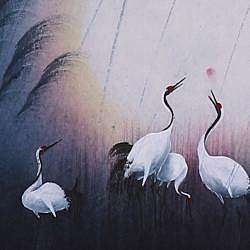 Cranes and Willows Asian Art Scroll Painting (China)  