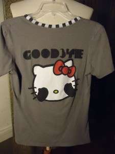   Front Goodbye Kitty On Back Gray V Neck T Shirt Size Large EUC  