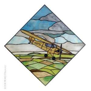  15W X 15H Airplane Piper Cub Stained Glass Window