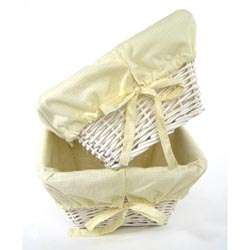 White Wicker Basket Set with Yellow Gingham Liners  Overstock