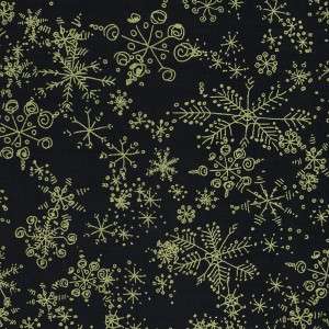 BEJEWELED GOLD SNOWFLAKES BLACK~ Cotton Quilt Fabric  