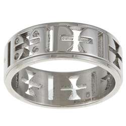 Stainless Steel Cross Cut out Diamond Accent Band Ring  