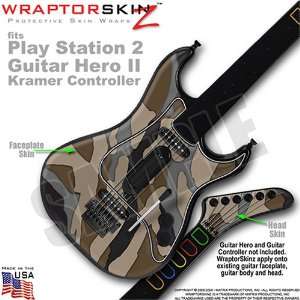 PS2 Guitar Hero II (2) Kramer Guitar Camouflage Brown WraptorSkinz TM 