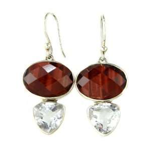  Red Tigers Eye and Quartz Dangle Earrings Jewelry