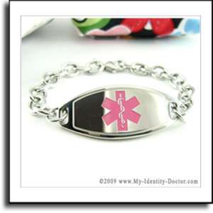 Womens Medical Bracelet   O LINK Chain, Pink Emblem  