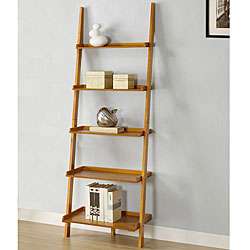 Oak Five tier Leaning Ladder Shelf  