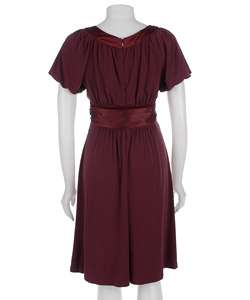 Max & Cleo Bordeaux Puff Sleeve Belted Dress  Overstock