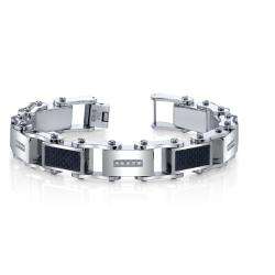 Stainless Steel Mens Carbon Fiber Inlay Link Bracelet  