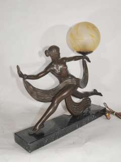 Art Deco Bronze Figurine Lamp Signed Ouline 1920s  