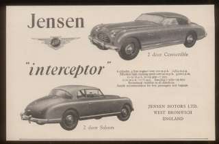 1954 Jensen Interceptor convertible & coupe car ad  