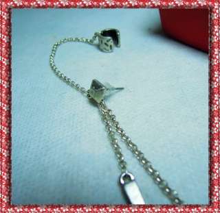   Antique silver 2spike dangle chain drop stud earring ear cuffs E0344