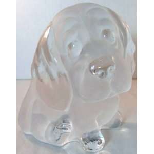  Huge Viking Crystal Frosted Satin Art Glass Dog Statue 