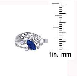   White Gold Overlay Blue/ Clear CZ Spanish Lace Ring  