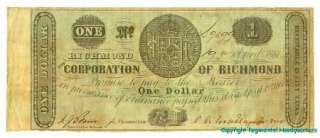 CIVIL WAR CORPORATION OF RICHMOND VA ONE DOLLAR 1861  
