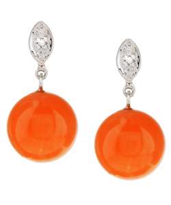 14k White Gold Coral and Diamond Post Earrings  Overstock