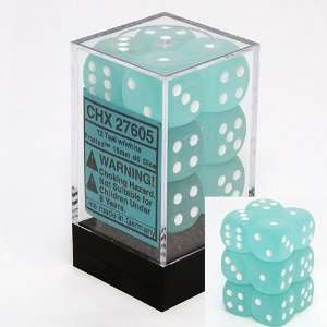  Teal/White Frosted 16mm d6 (12) Toys & Games