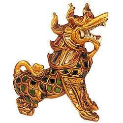 Pair of Gold and Glass Foo Dog Dragons (Thailand)  Overstock