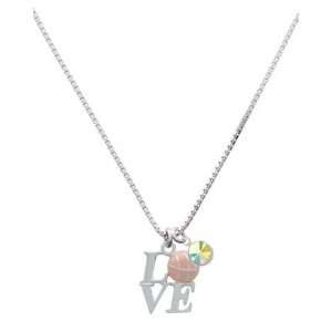  Silver Love with Pink Basketball Charm Necklace with AB 