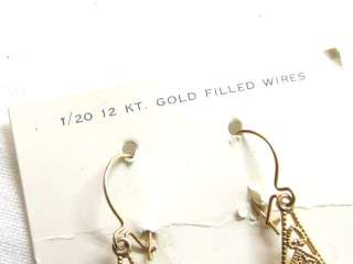 Vintage CATHE 12Kt GF wire rhinestone Filigree EARRINGS  