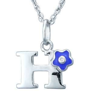   Sterling Silver Enamel and Diamond Accent Initial H Pendant: Jewelry