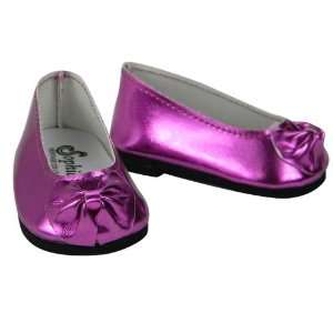 Shiny Metallic Pink Patent Bow Doll Shoe, Fits 18 Inch American Girl 