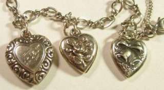 Vintage 6 Puffy Heart 7 1/2 Charm Bracelet James Avery  
