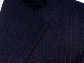 New Marco Valentino Navy w/ Cognac Stripes150s Wool Mens Designer 